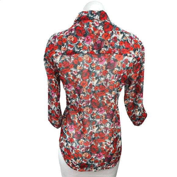 Asos Red Black Floral Print V-Neck 3/4 Sleeve Career Office Shirt Blouse Top 2 - Picture 2 of 5